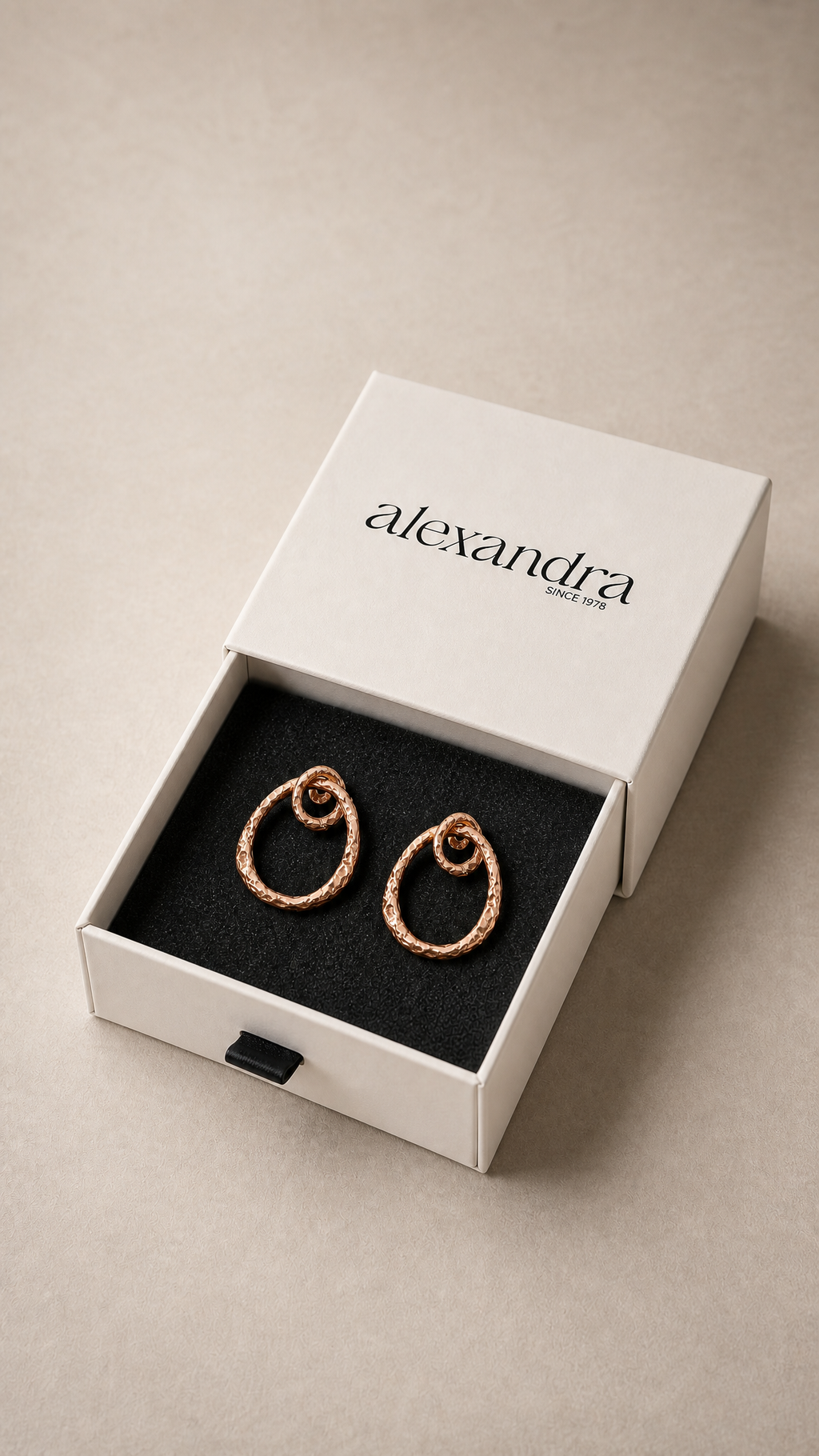 Refined rose gold earrings in a "alexandra" branded jewellery gift box